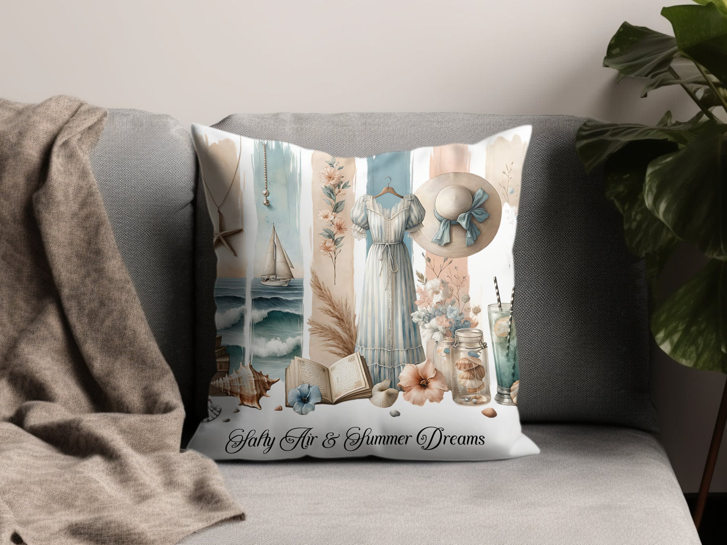 Salty Air & Summer Dreams PNG, Beach Brushstroke Sublimation, 20oz Tumbler Wrap, Coastal Summer Sublimation Design, Digital Download
