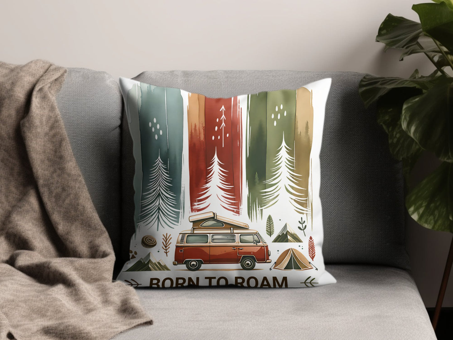 Born to Roam PNG, Watercolor Adventure Brushstroke Design, Vanlife Mountains Tent Clipart, Camping Sublimation Digital Download