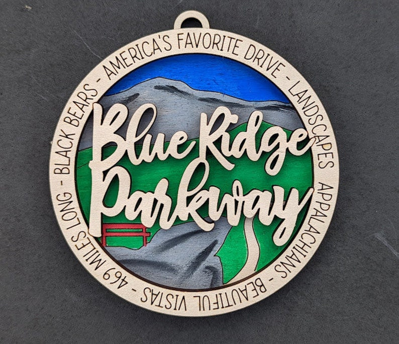 Blue Ridge Parkway National Park Hand-Painted Wooden Ornament - 3.5 Inch Round
