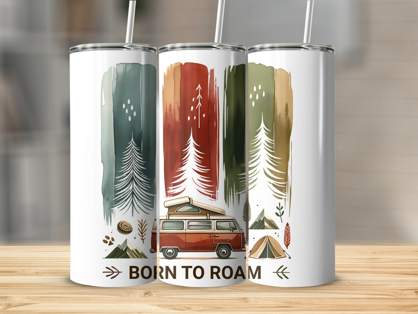 Born to Roam PNG, Watercolor Adventure Brushstroke Design, Vanlife Mountains Tent Clipart, Camping Sublimation Digital Download