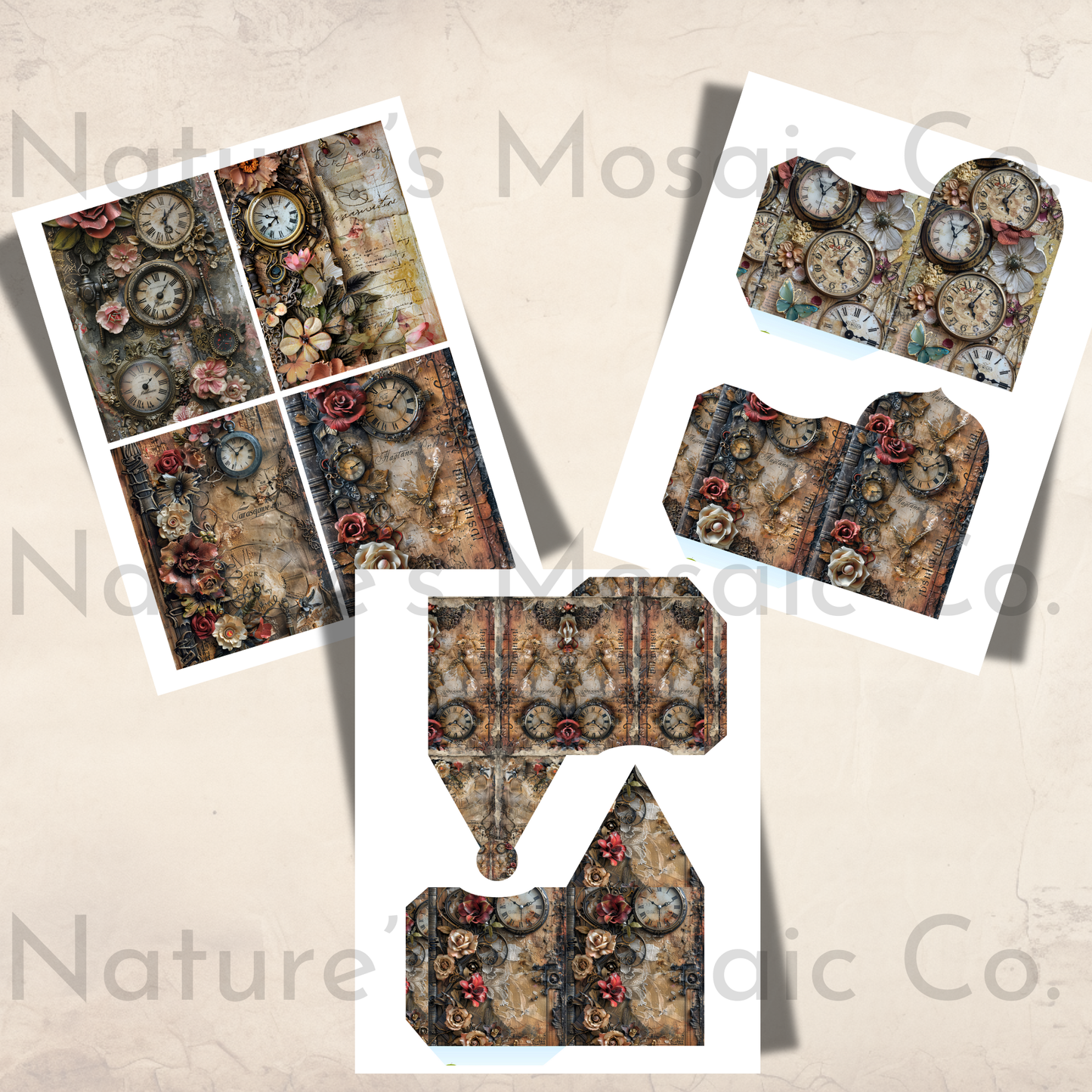 Antique Clocks Junk Journal Ephemera 21 Pages Vintage Timepiece Printables Tags Envelopes Pockets Labels Scrapbooking Digital Download