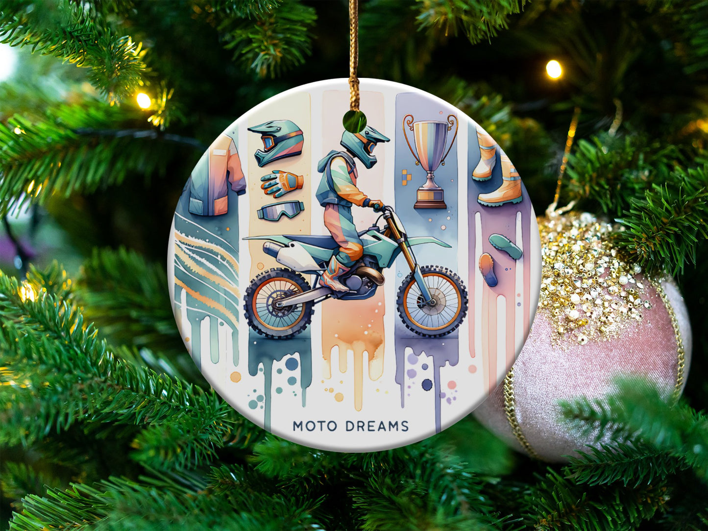 Dirt Bike Christmas Ornament, Motorbike Holiday Decor, Motorcycle Rider Gift, Sports Themed Festive Tree Hanging