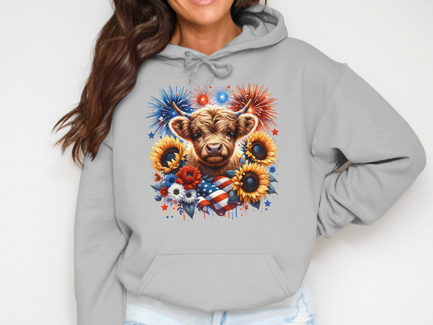 Highland Cow Floral Hoodie, Sunflower Graphic Sweatshirt, Women's Casual Pullover, Autumn Fashion Top