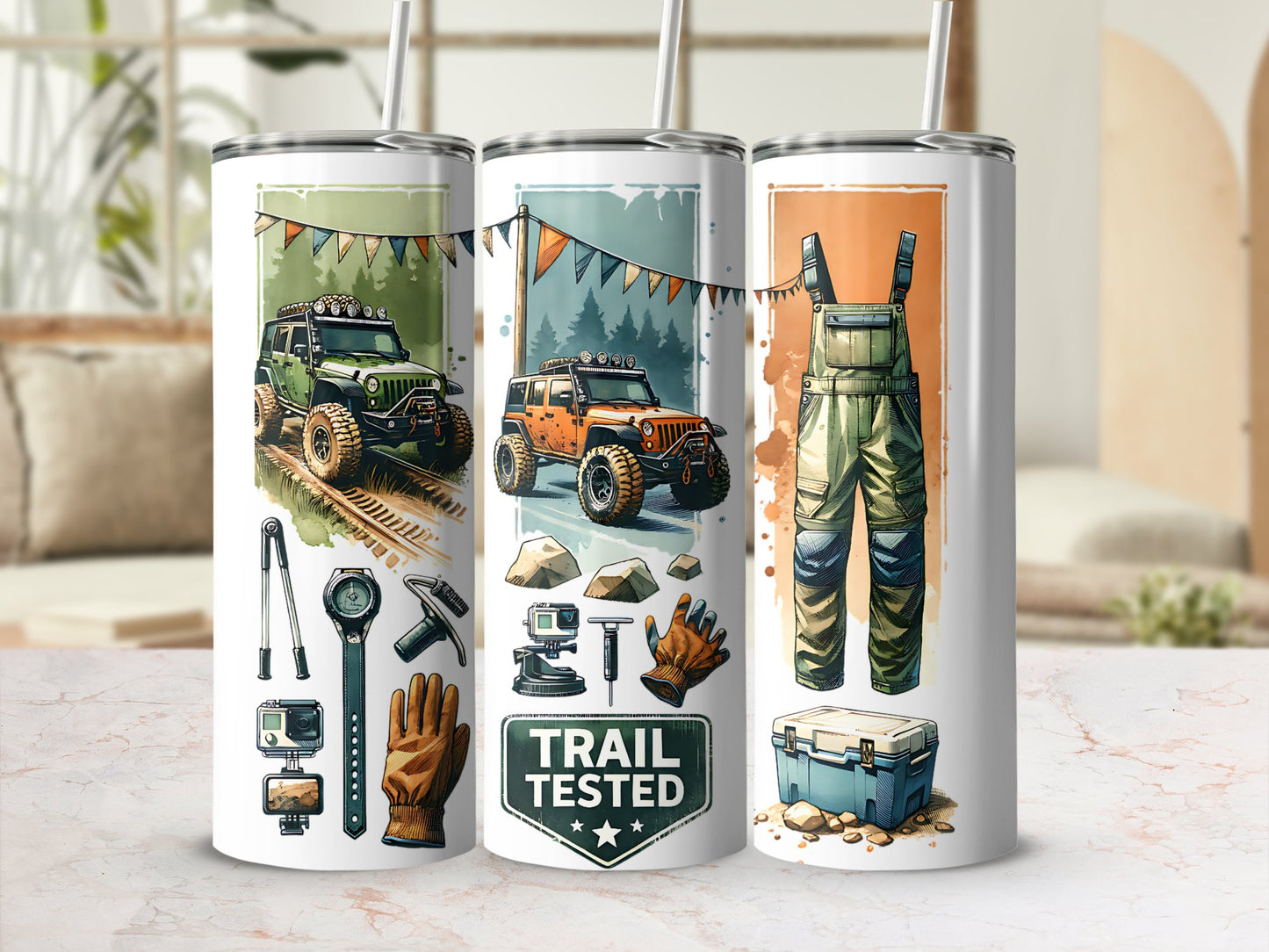Adventure Outdoor Tumblers, Trail Tested Jeep and Camping Gear Design, Insulated Travel Cups, Unique Gift for Hikers and Campers