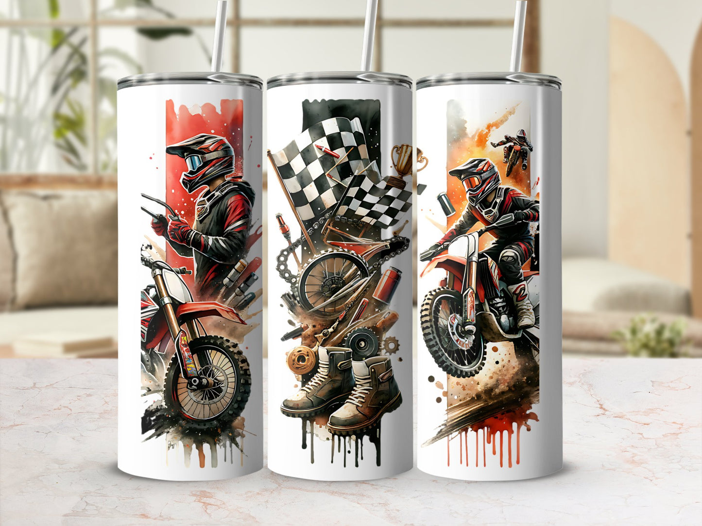 Motocross Themed Tumblers, Stainless Steel Insulated Cups, Motorcycle Racing Drinkware, Unique Biker Gifts, Sports Illustrated Tumblers