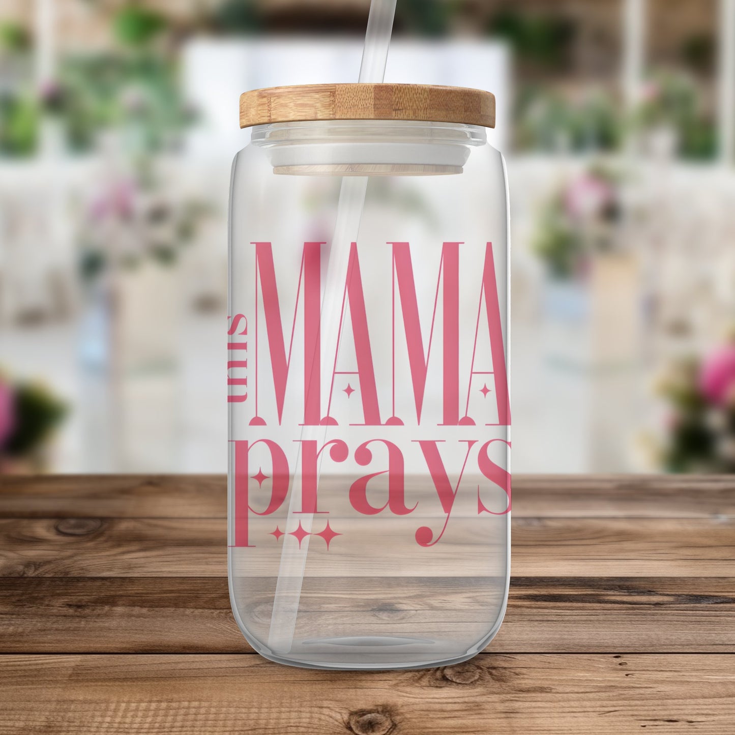 Mama Prays Glass Jar, Decorative Storage Container, Kitchen Organizer, Gift for Mom, Clear Jar with Wooden Lid, Stylish Home Decor