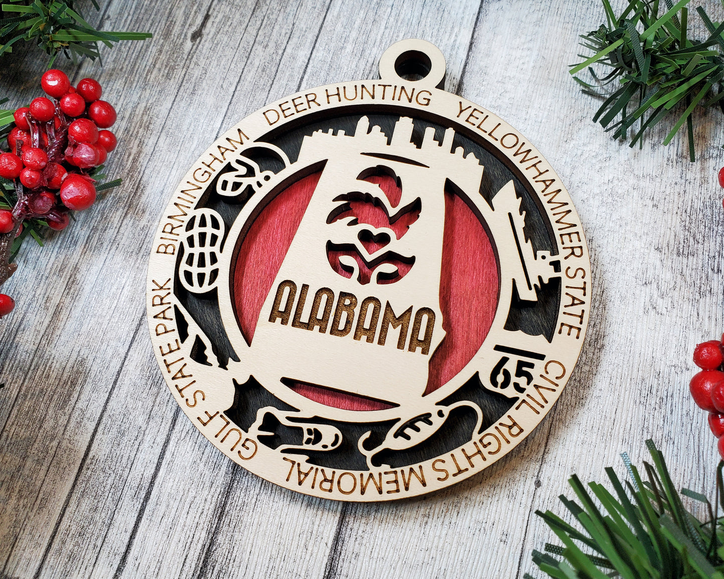 Alabama State Ornament – 3.25” Round Laser Cut Christmas Decoration | Yellowhammer State Gift for Southerners, Travelers & Civil Rights History Lovers