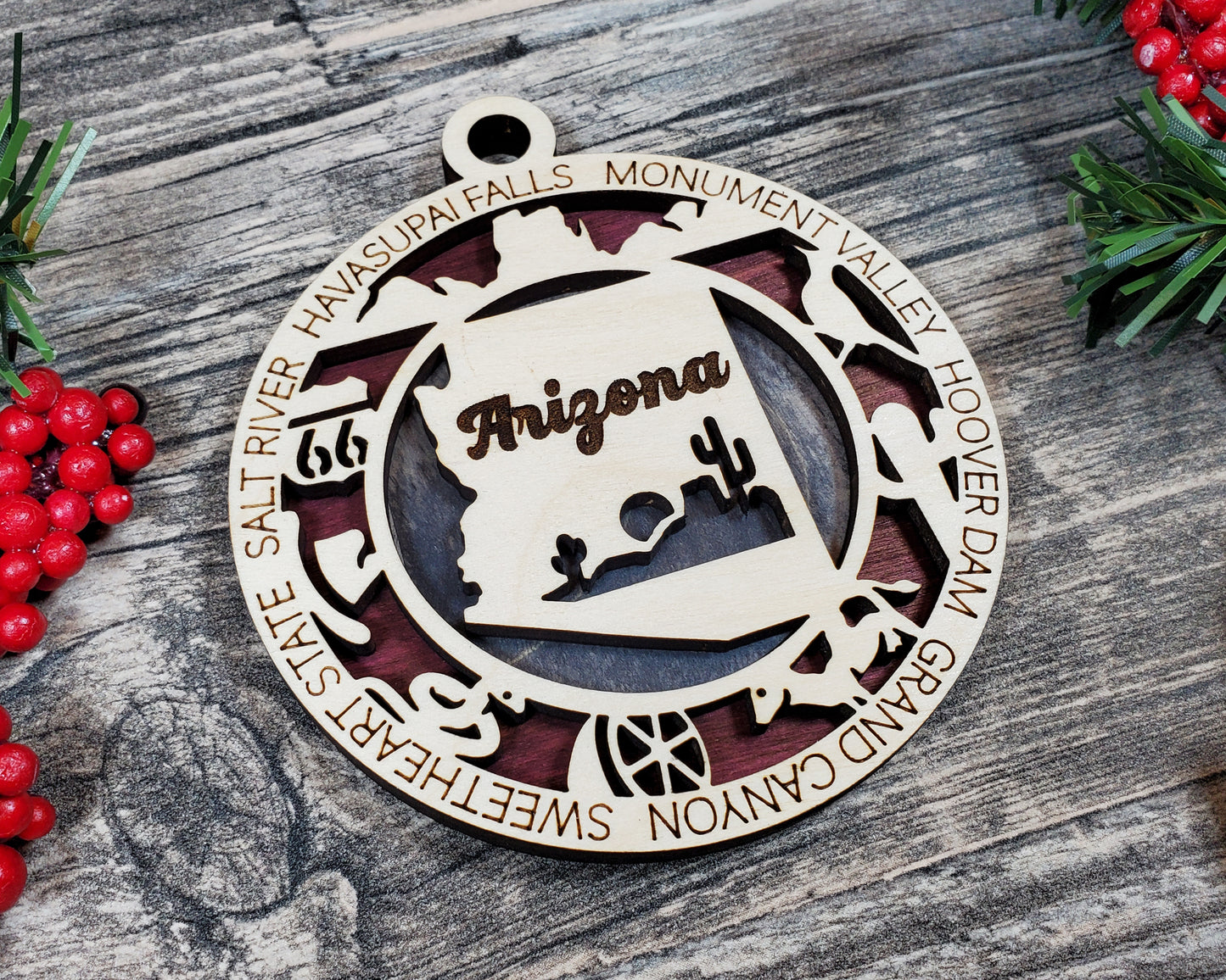 Alaska State Ornament – 3.25” Round Laser Cut Christmas Decoration | Northern Lights, Glaciers & Dog Sledding Gift for Travelers & Nature Lovers