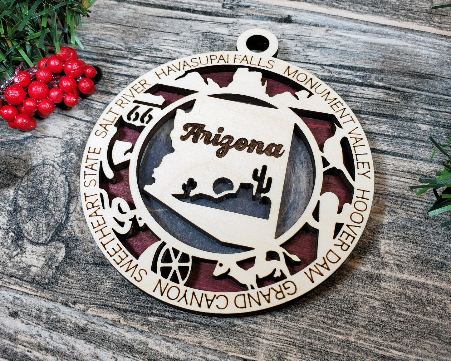 Alaska State Ornament – 3.25” Round Laser Cut Christmas Decoration | Northern Lights, Glaciers & Dog Sledding Gift for Travelers & Nature Lovers
