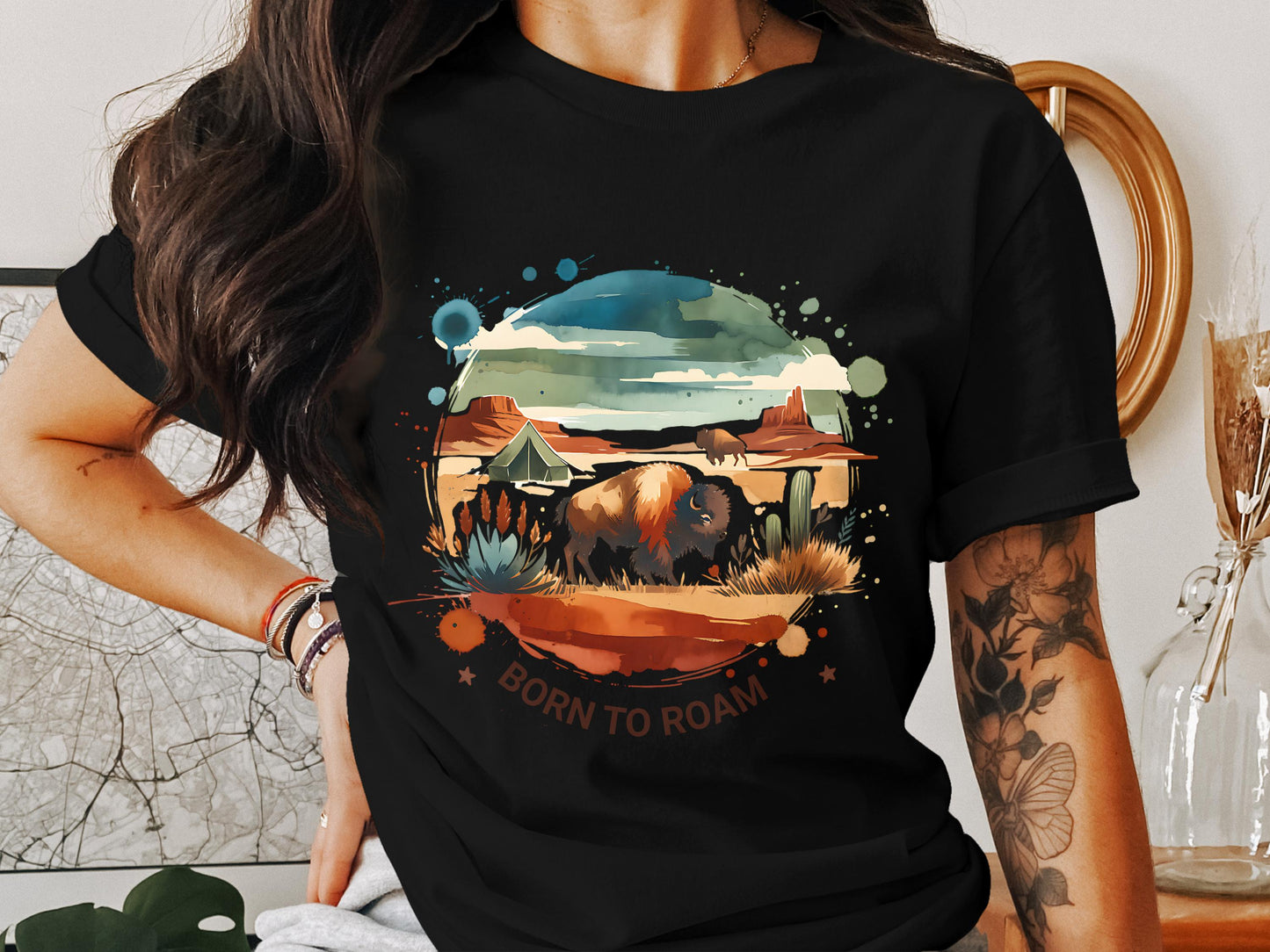 Born to Roam PNG, Watercolor Adventure Brushstroke Design, Vanlife Mountains Tent Clipart, Camping Sublimation Digital Download