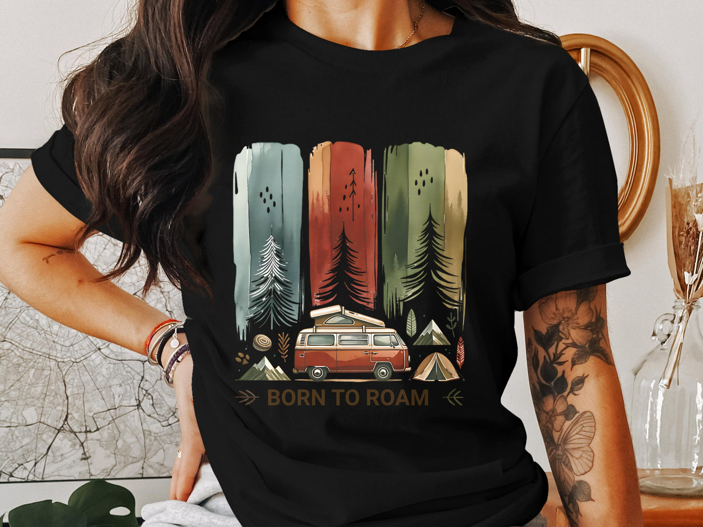 Born to Roam PNG, Watercolor Adventure Brushstroke Design, Vanlife Mountains Tent Clipart, Camping Sublimation Digital Download