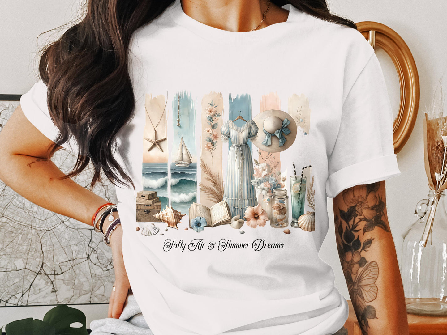 Salty Air & Summer Dreams PNG, Beach Brushstroke Sublimation, 20oz Tumbler Wrap, Coastal Summer Sublimation Design, Digital Download