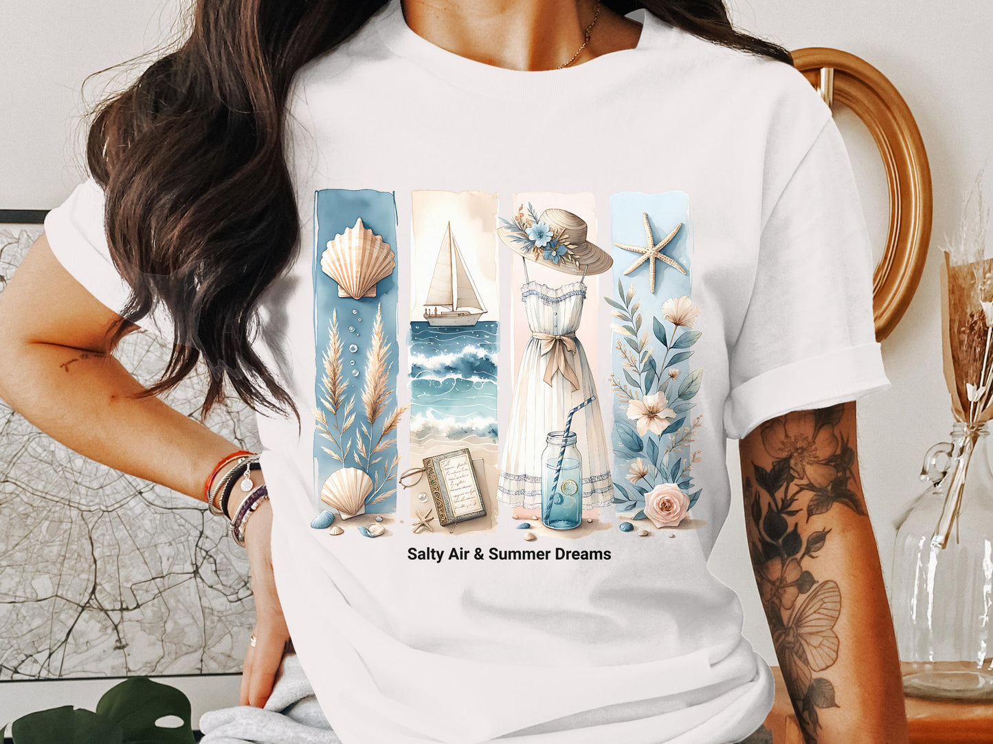Salty Air & Summer Dreams PNG, Beach Brushstroke Sublimation, 20oz Tumbler Wrap, Coastal Summer Sublimation Design, Digital Download
