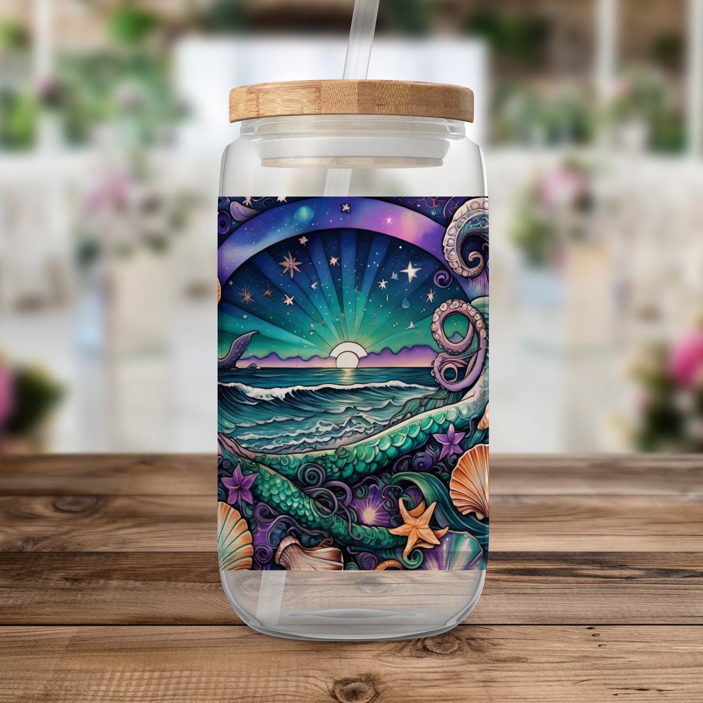 Sea witch Tumbler Wrap, Dark Siren Ocean 20 oz Skinny Sublimation Tumbler Design, Night Beach Seashell Mermaid Scale Tumbler Wrap