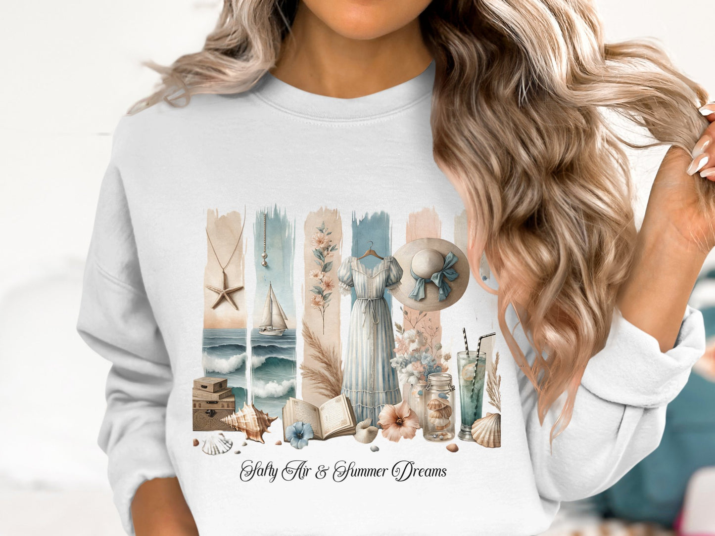 Salty Air & Summer Dreams PNG, Beach Brushstroke Sublimation, 20oz Tumbler Wrap, Coastal Summer Sublimation Design, Digital Download