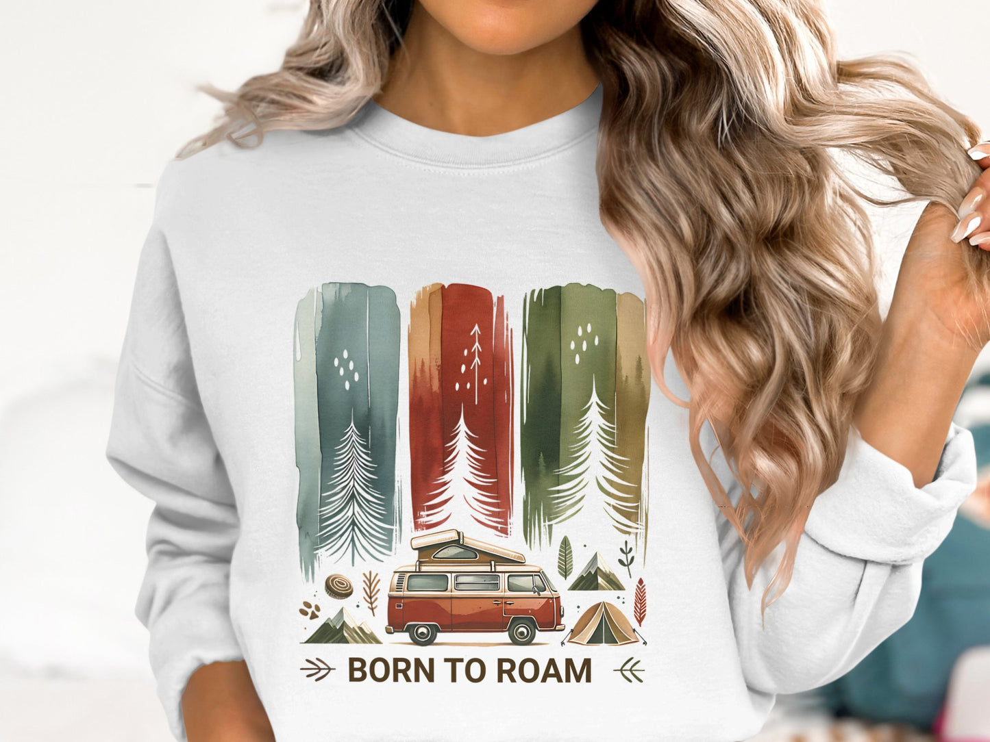 Born to Roam PNG, Watercolor Adventure Brushstroke Design, Vanlife Mountains Tent Clipart, Camping Sublimation Digital Download