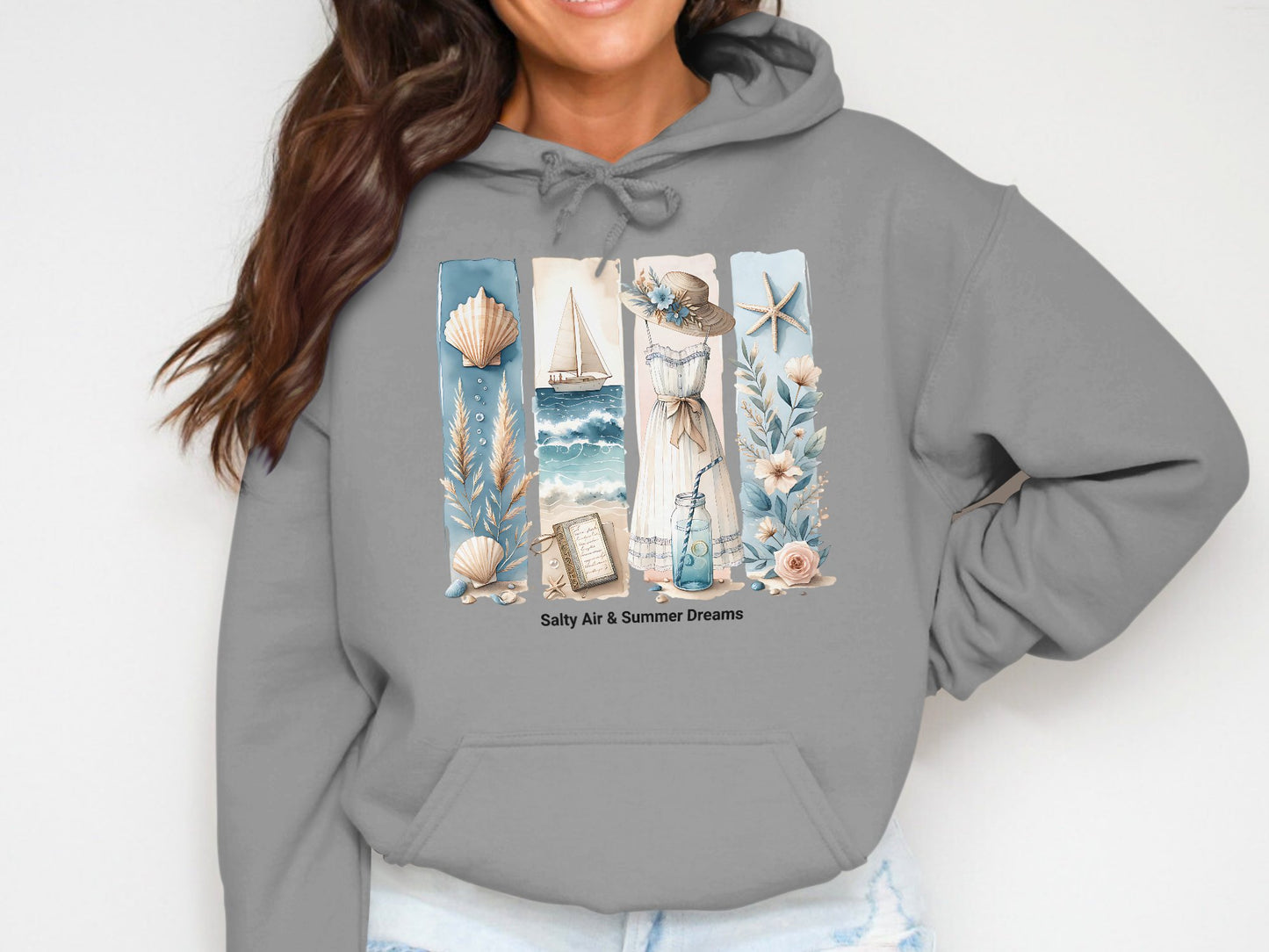 Salty Air & Summer Dreams PNG, Beach Brushstroke Sublimation, 20oz Tumbler Wrap, Coastal Summer Sublimation Design, Digital Download