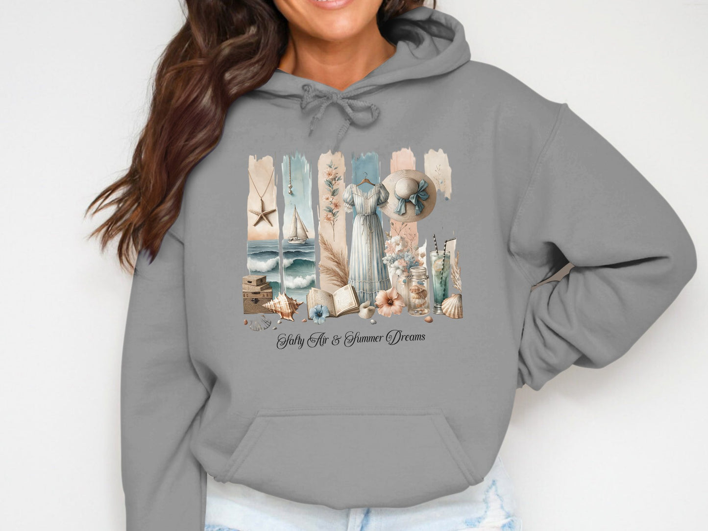 Salty Air & Summer Dreams PNG, Beach Brushstroke Sublimation, 20oz Tumbler Wrap, Coastal Summer Sublimation Design, Digital Download