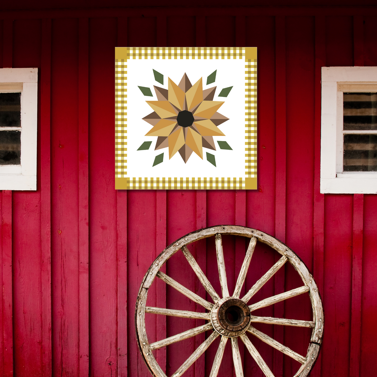Golden Sunflower Barn Quilt Pattern - Digital Download | DIY Farmhouse Quilt Block | PDF Guide in 12x12", 24x24", & 48x48"