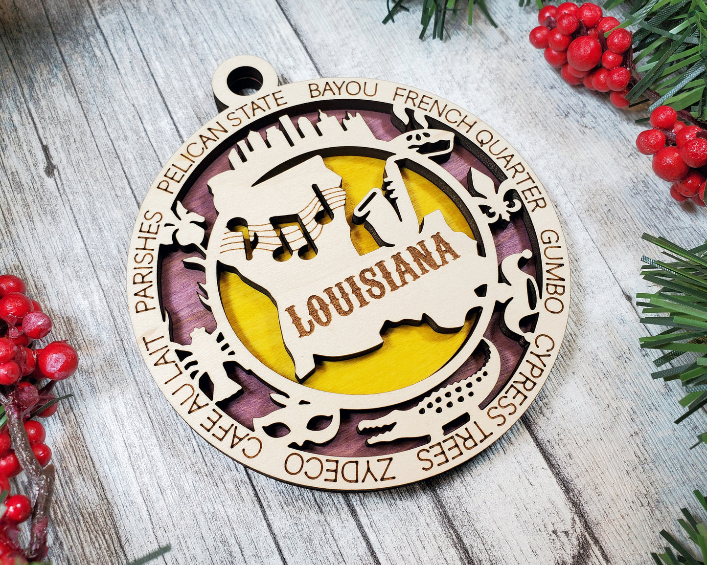 Louisiana State Wooden Ornament – Laser Cut Bayou Decor Gift