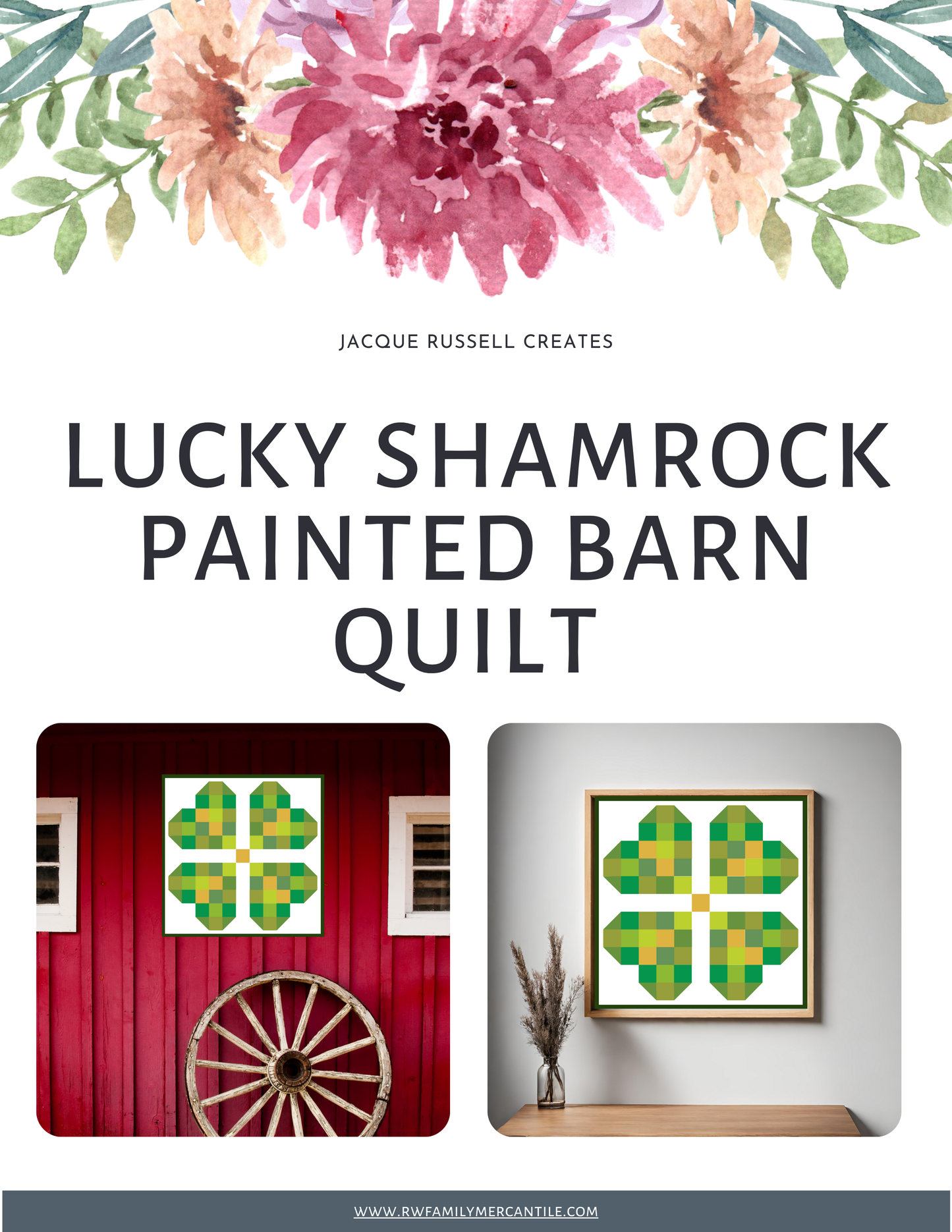 Lucky Shamrock Quilt Block Barn Quilt - Digital Download, St. Patrick's Day DIY Pattern, Irish Decor, Quilting Project, Instant PDF