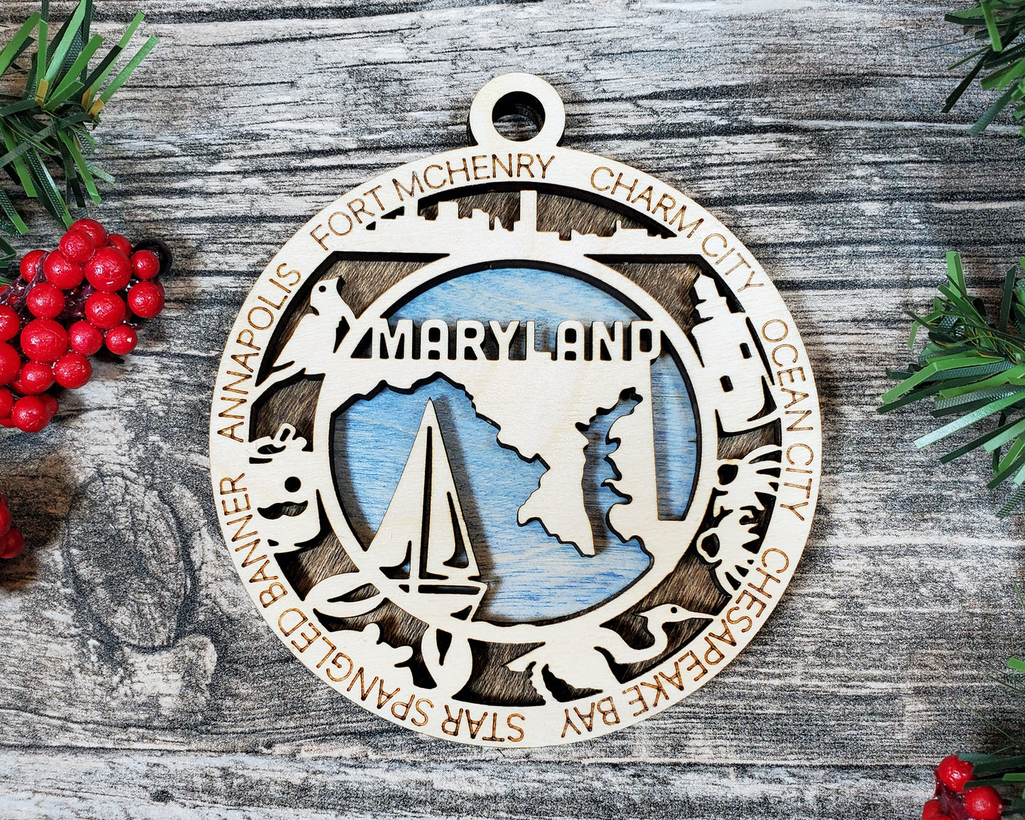 Maryland State Wooden Ornament – Chesapeake Bay & Ocean City Decor