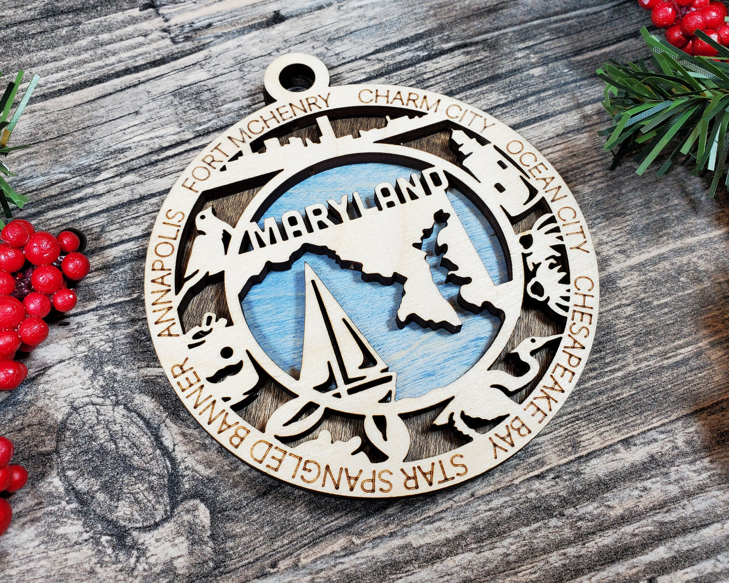 Maryland State Wooden Ornament – Chesapeake Bay & Ocean City Decor