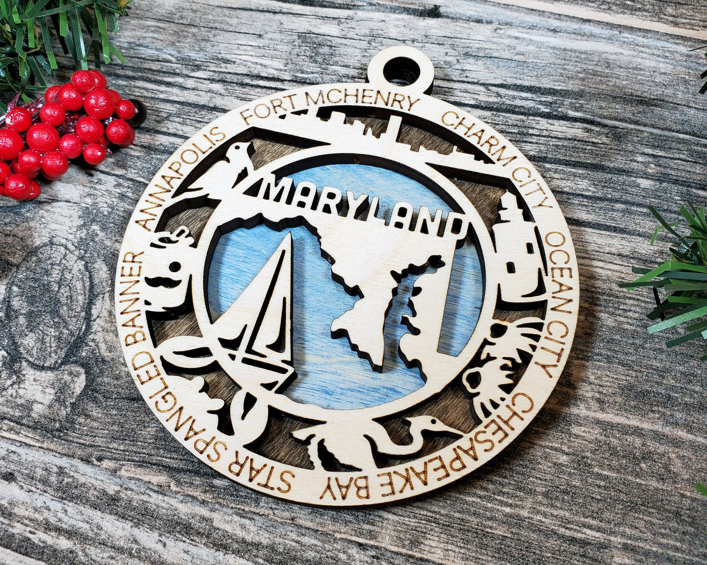 Maryland State Wooden Ornament – Chesapeake Bay & Ocean City Decor