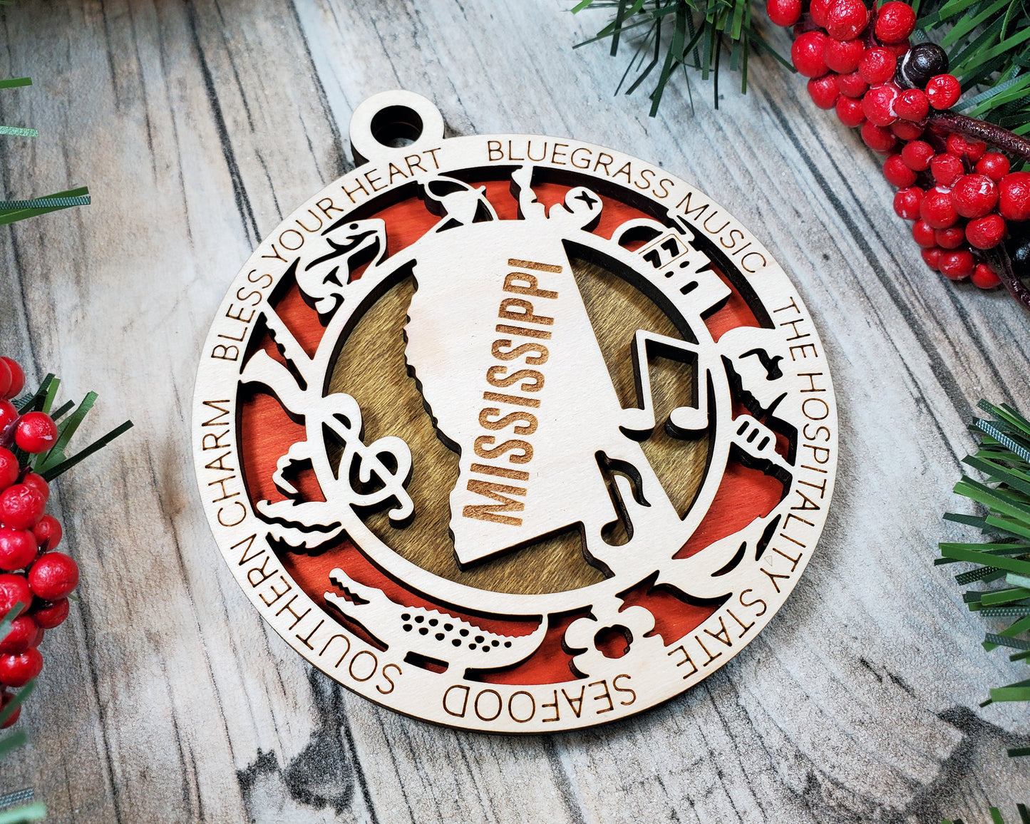 Mississippi Wooden Ornament – Southern Charm & Blues State Decor