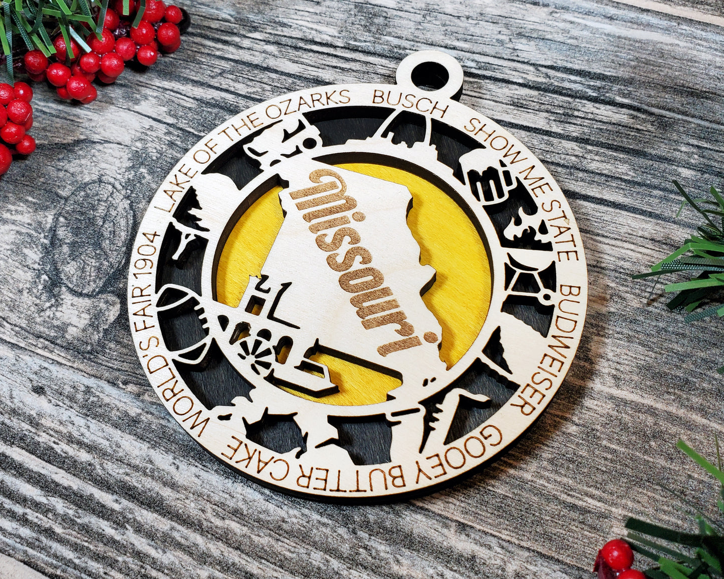 Missouri Wooden Ornament – Show Me State Gift with Gateway Arch & More