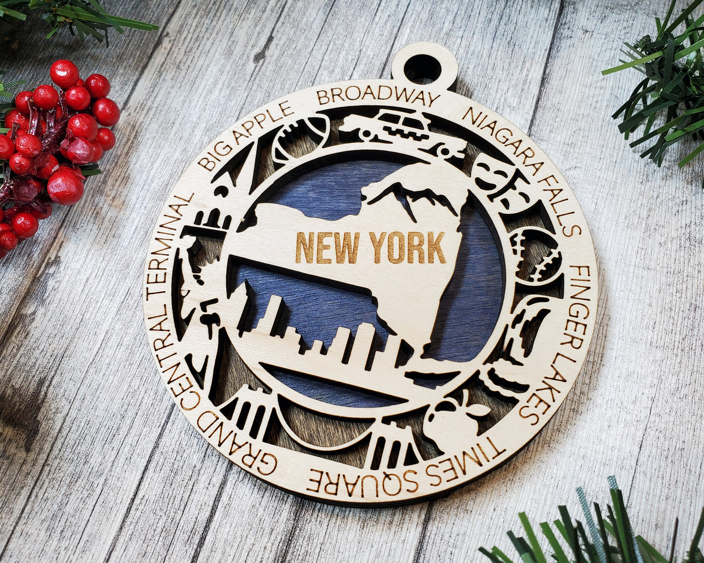 New York Wooden Ornament – NYC, Niagara Falls & Broadway State Decor