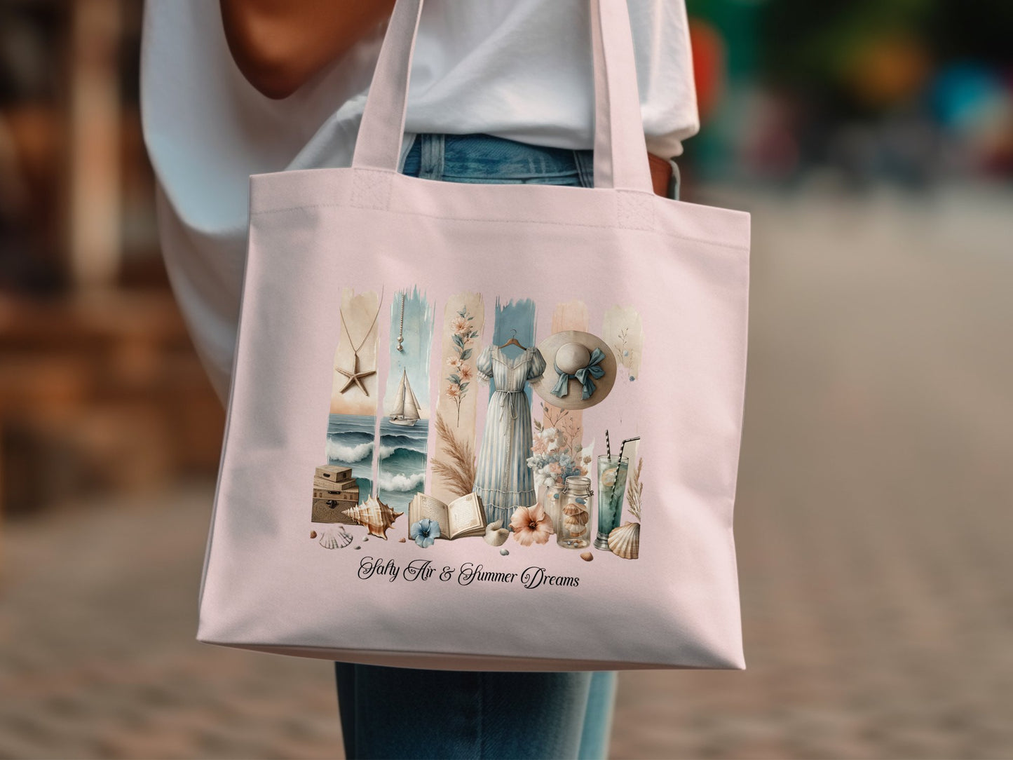 Salty Air & Summer Dreams PNG, Beach Brushstroke Sublimation, 20oz Tumbler Wrap, Coastal Summer Sublimation Design, Digital Download