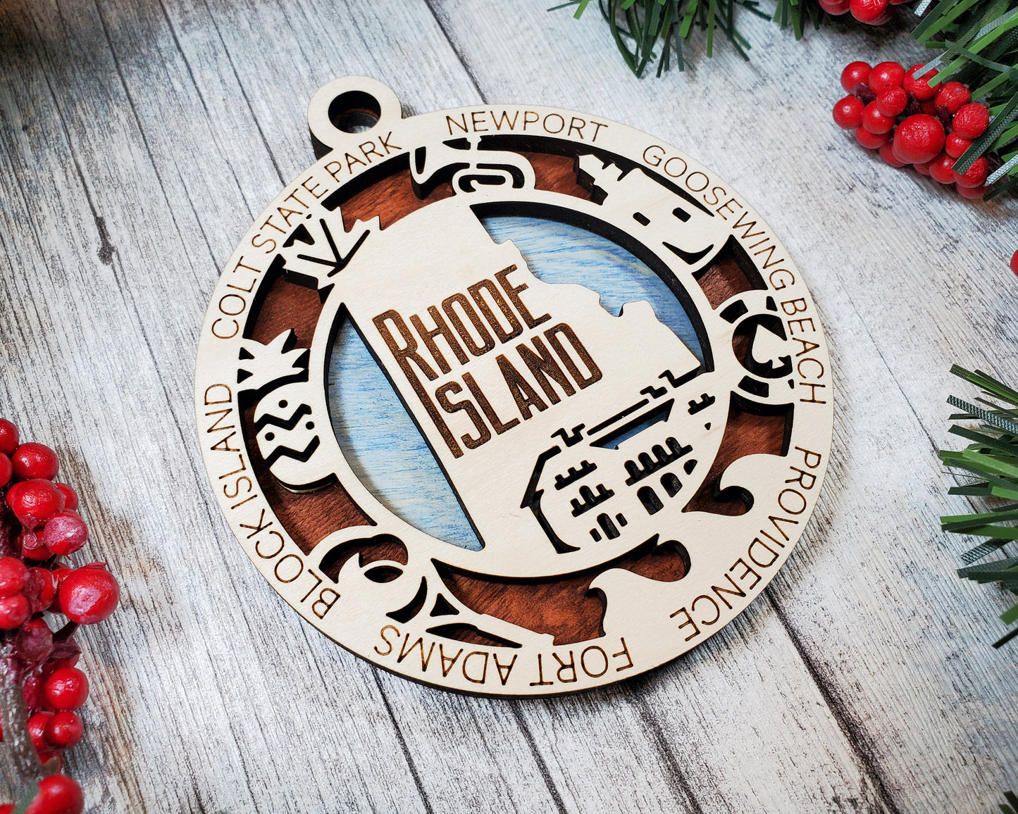 Rhode Island Wooden Ornament – Newport, Providence & Coastal State Decor