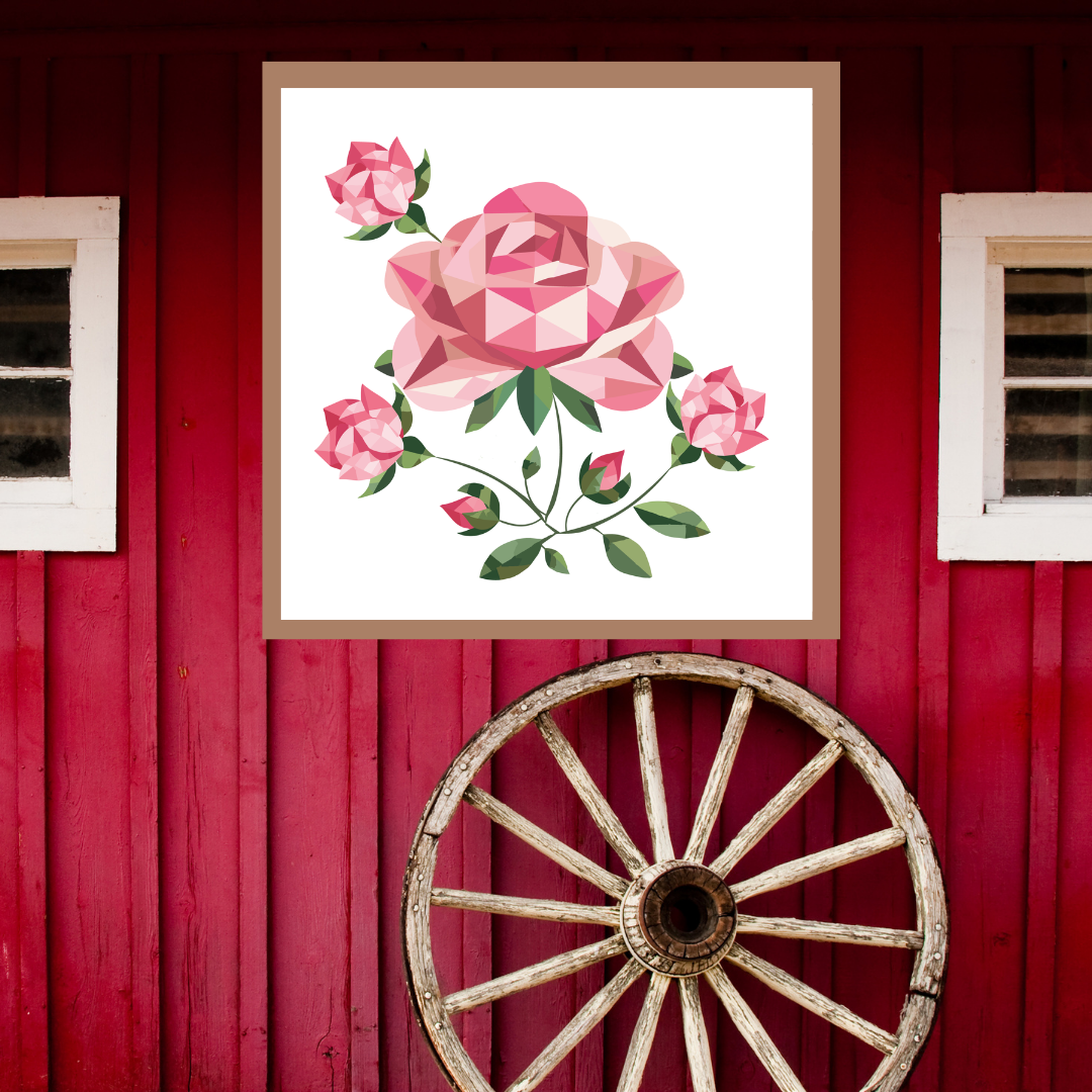 Rose Garden Quilt Block Barn Quilt - Digital Download, Floral DIY Wall Art Pattern, Rustic Home Decor, Quilting Project, Instant PDF for Crafting