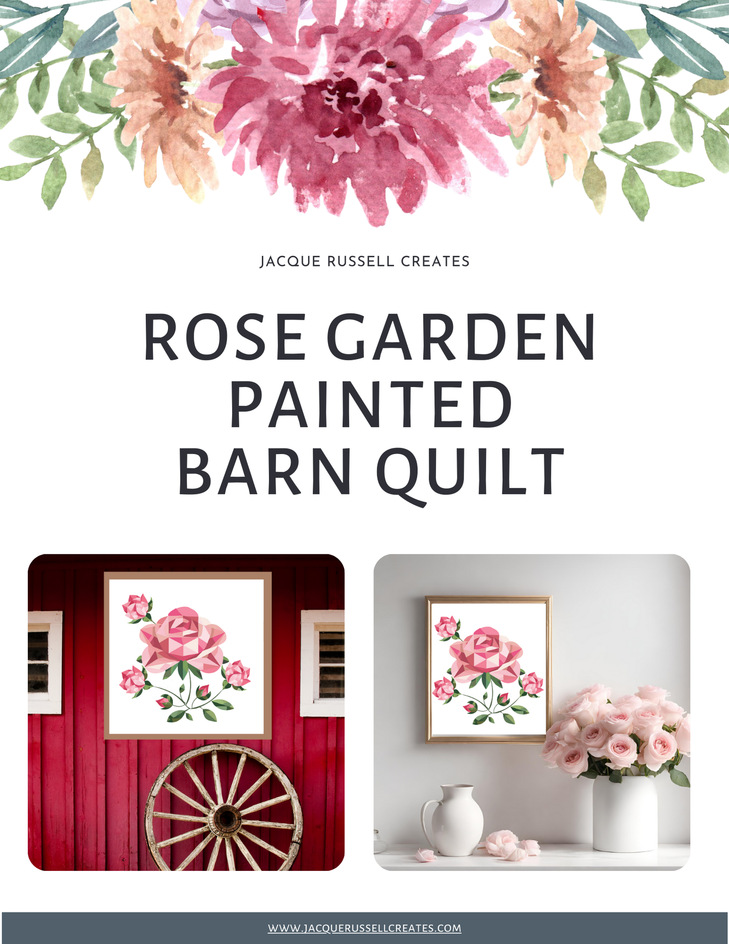 Rose Garden Quilt Block Barn Quilt - Digital Download, Floral DIY Wall Art Pattern, Rustic Home Decor, Quilting Project, Instant PDF for Crafting