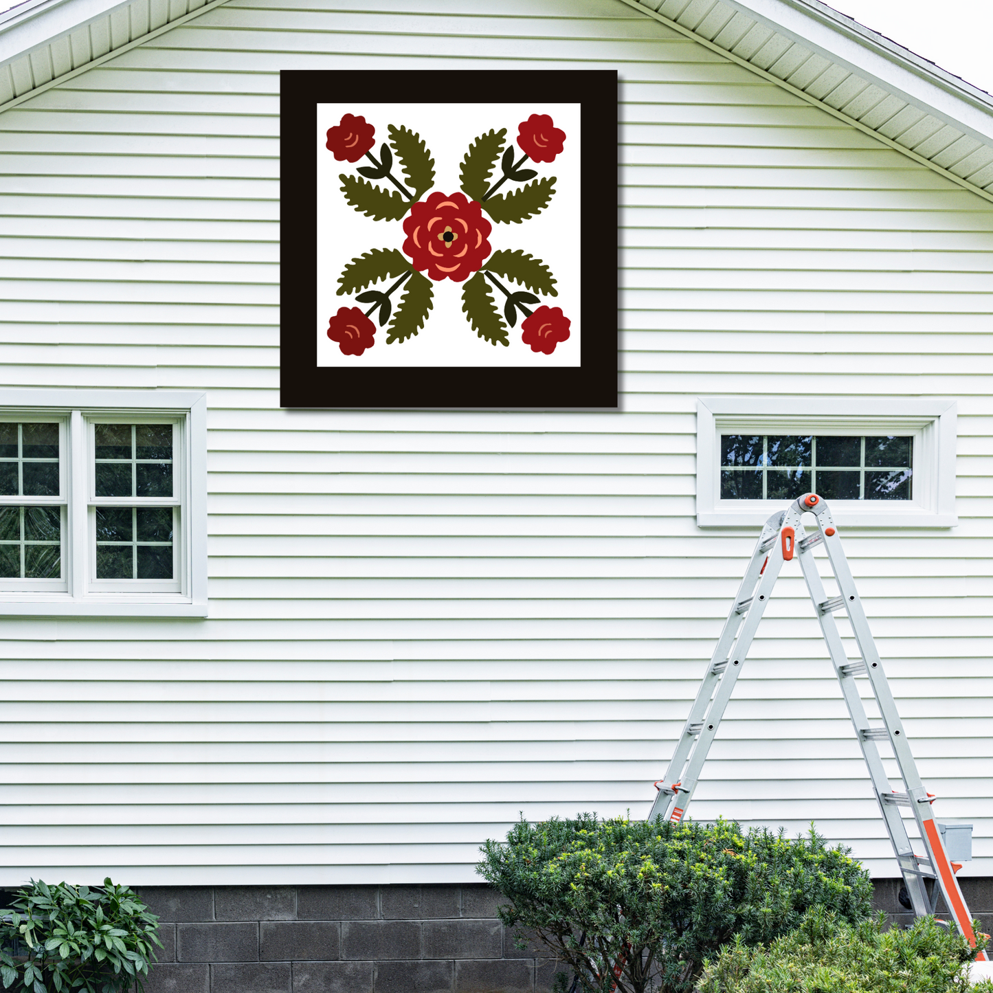 Rose Wreath Barn Quilt Pattern – Digital Download | Floral Folk Art Block in 3 Sizes with Instructions, Grid PNG & Color Chart