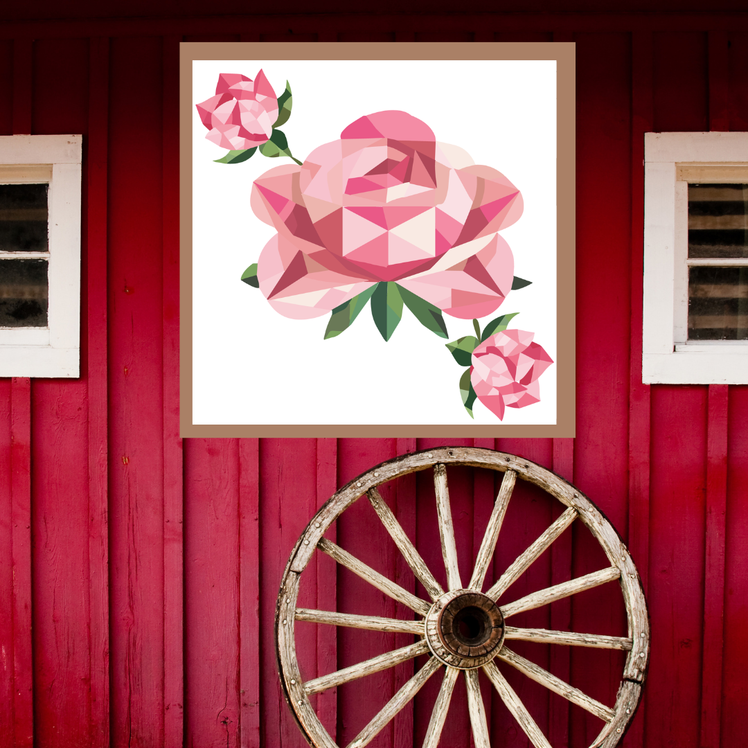 Single Rose Quilt Block Barn Quilt - Digital Download, Floral DIY Wall Art Pattern, Rustic Home Decor, Quilting Project, Instant PDF for Crafting