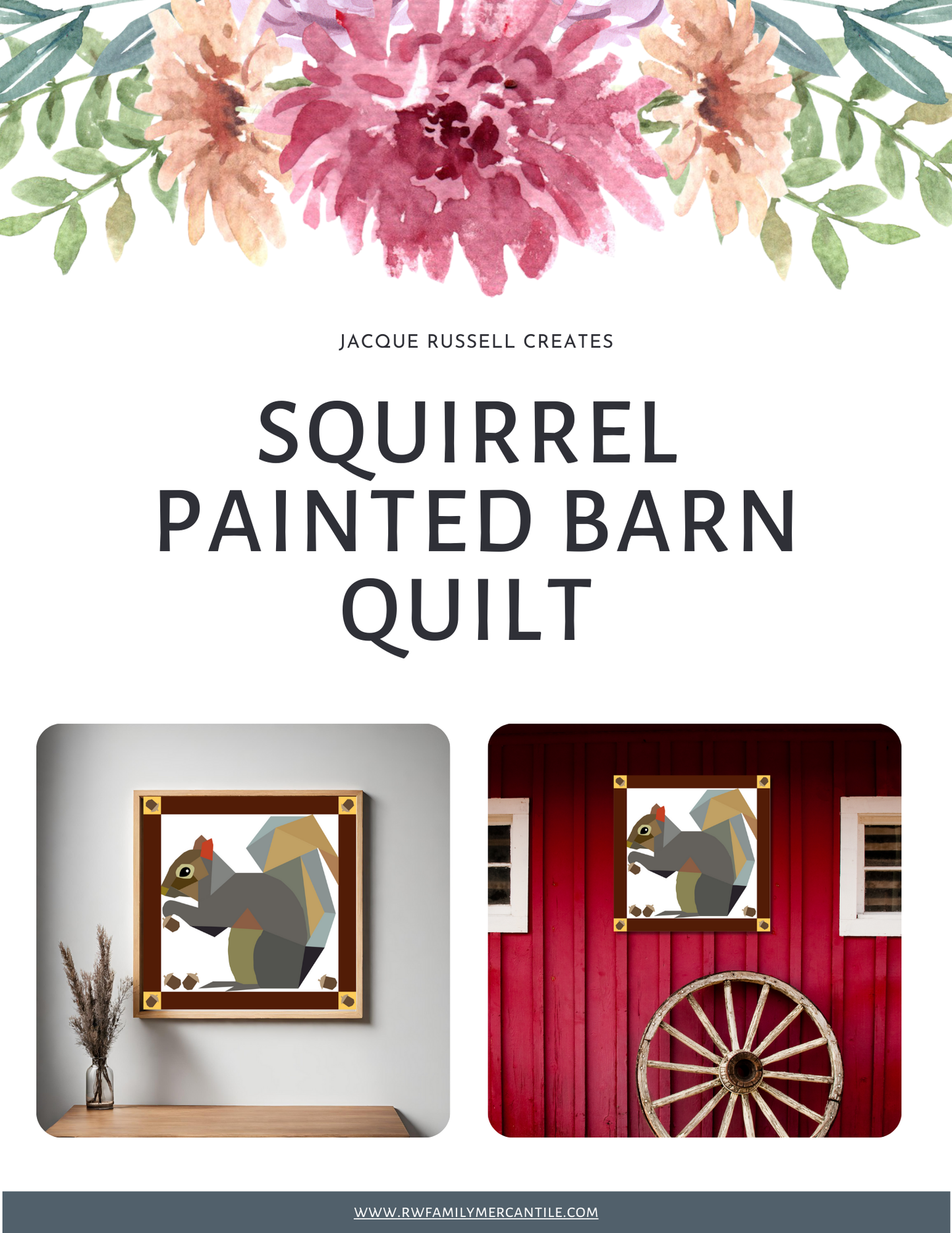 Squirrel Barn Quilt Pattern | DIY Digital Download | Farmhouse & Rustic Decor | 12", 24", 48" Sizes | Barn Quilt Stencil