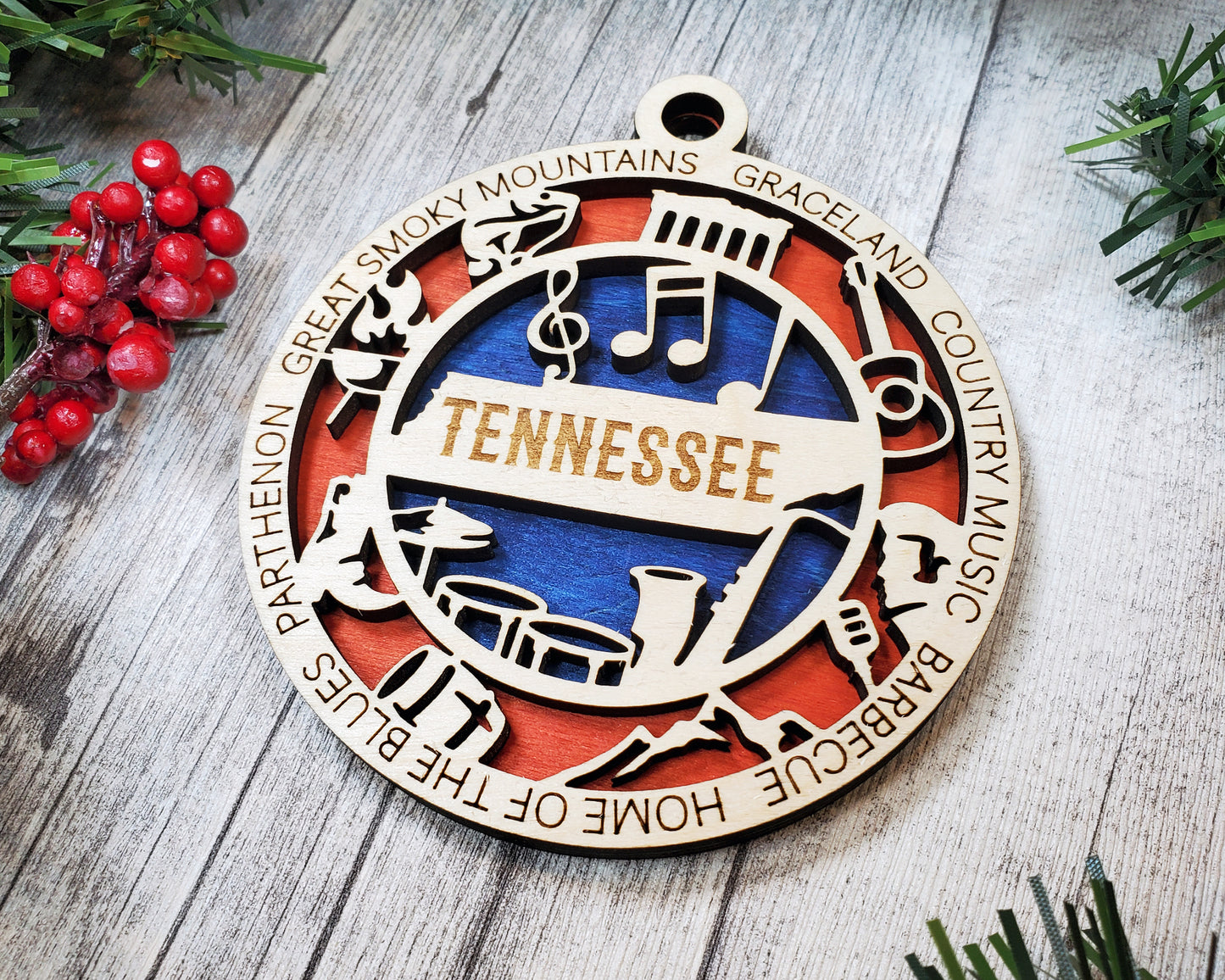 Tennessee Ornament – Music State Souvenir with Smoky Mountains & Graceland