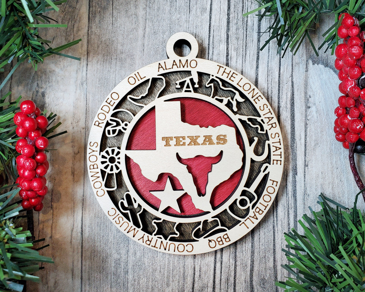 Texas State Ornament – Lone Star Pride with Rodeo, Alamo & Cowboy Icons