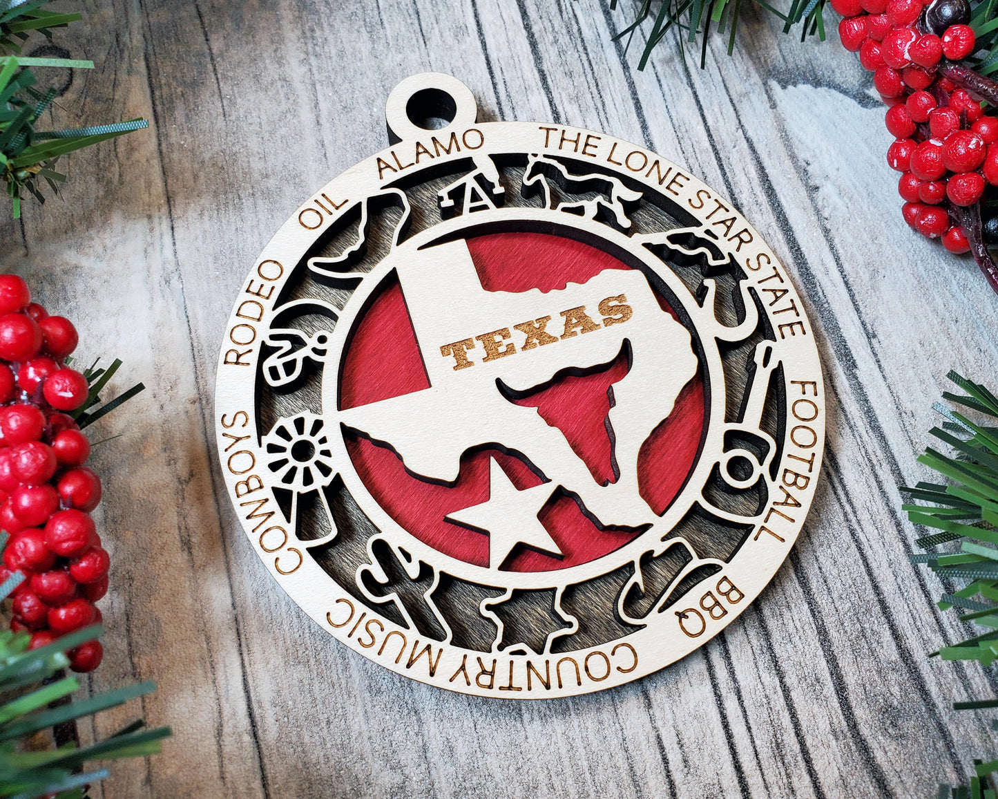 Texas State Ornament – Lone Star Pride with Rodeo, Alamo & Cowboy Icons