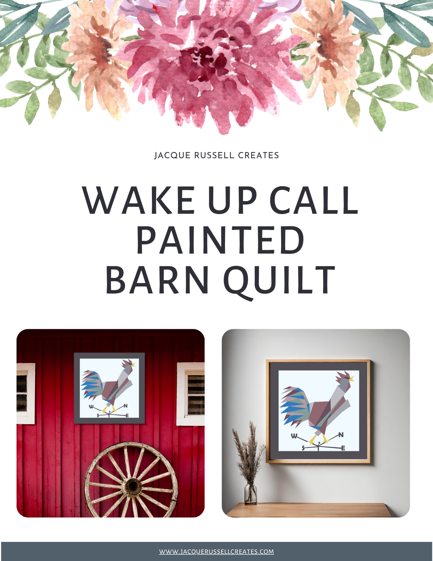 Wake Up Call Barn Quilt Pattern | Wonky Chicken on Weathervane | Farmhouse DIY | Digital Download | 12x12, 24x24, 48x48 PDF
