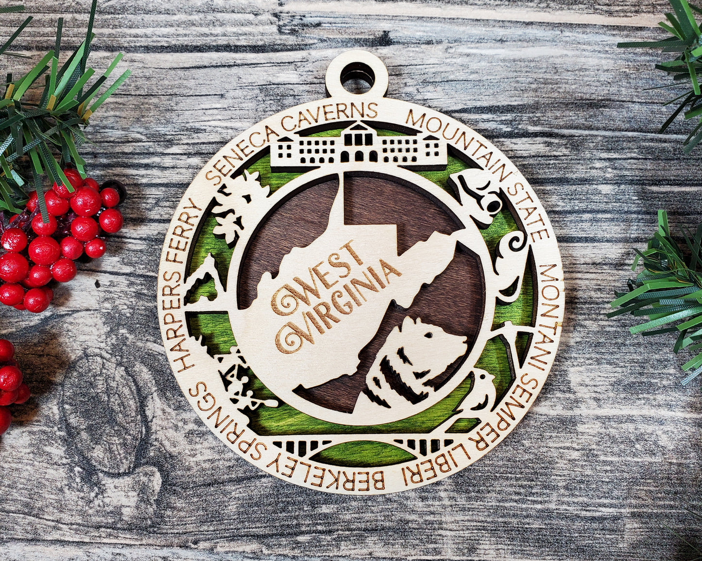 West Virginia Ornament – Handcrafted State Wood Decor for Christmas
