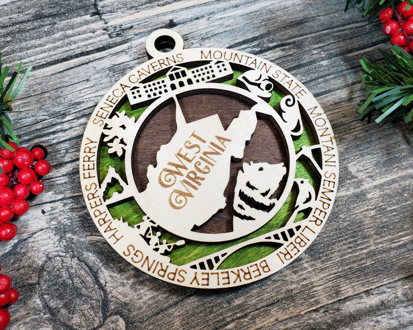West Virginia Ornament – Handcrafted State Wood Decor for Christmas