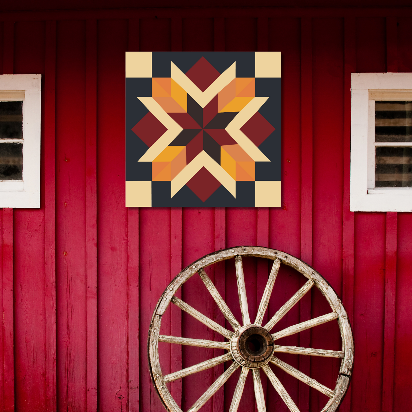Fall Barn Quilt Pattern | Autumn Starburst Design | Geometric Quilt Block | Digital Download | Rustic Fall Decor| Painted barn DYI Quilt