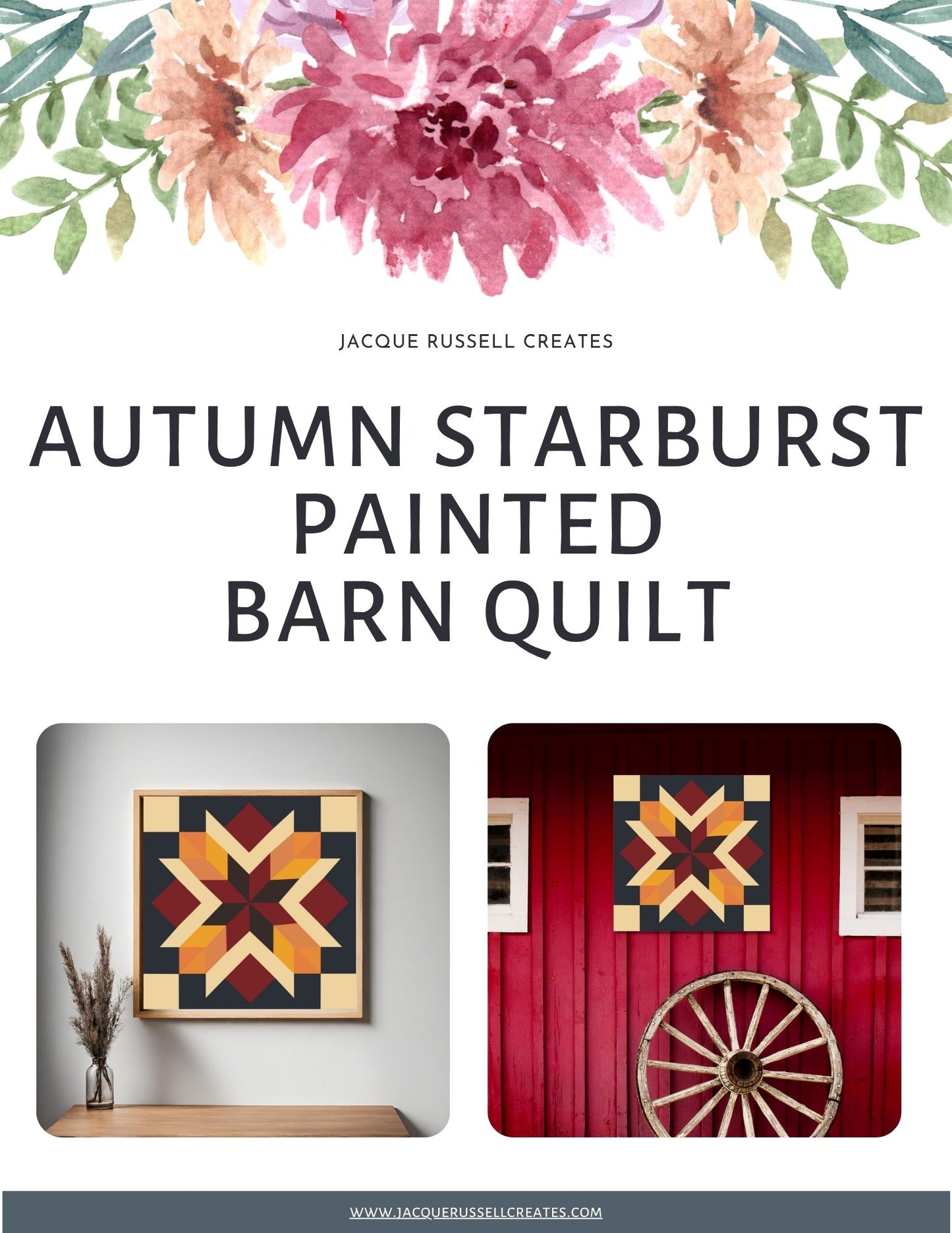 Fall Barn Quilt Pattern | Autumn Starburst Design | Geometric Quilt Block | Digital Download | Rustic Fall Decor| Painted barn DYI Quilt