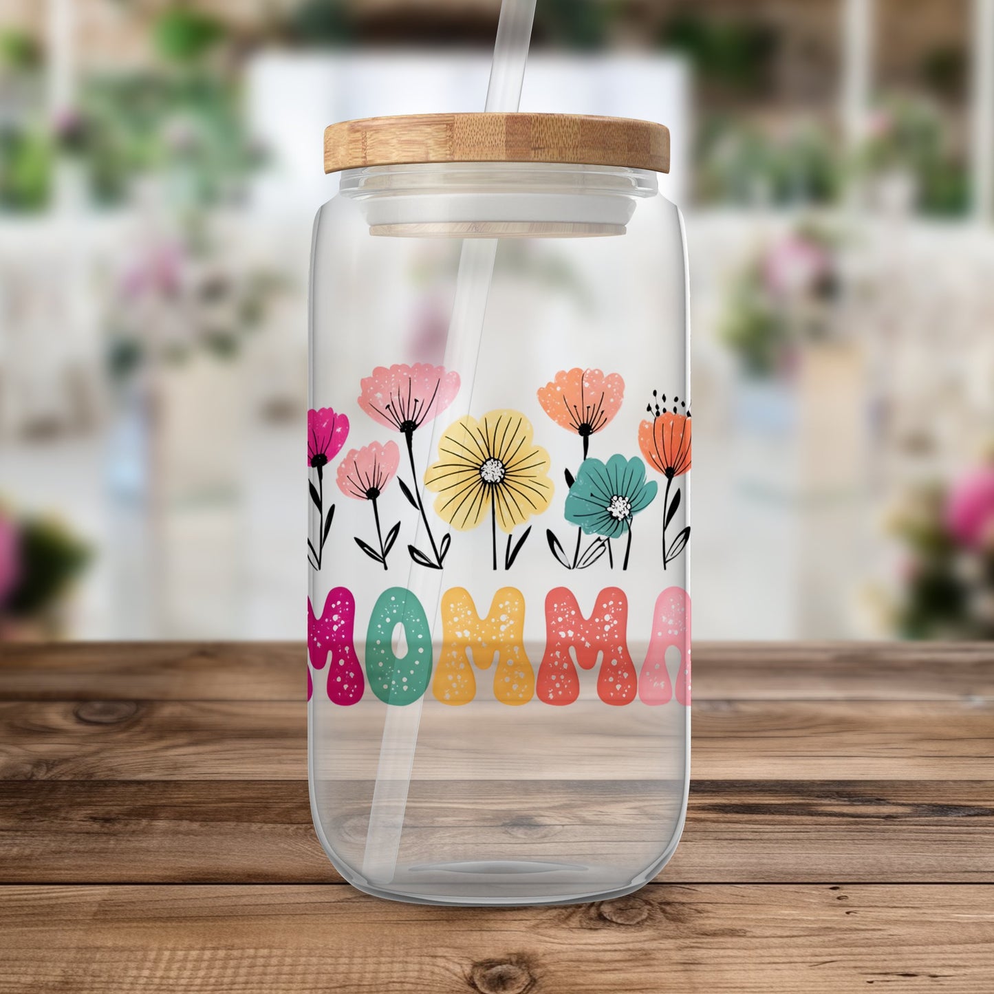 Colorful Mommy Floral Glass Jar, Personalized Gift for Mothers, Decorative Kitchen Storage Container