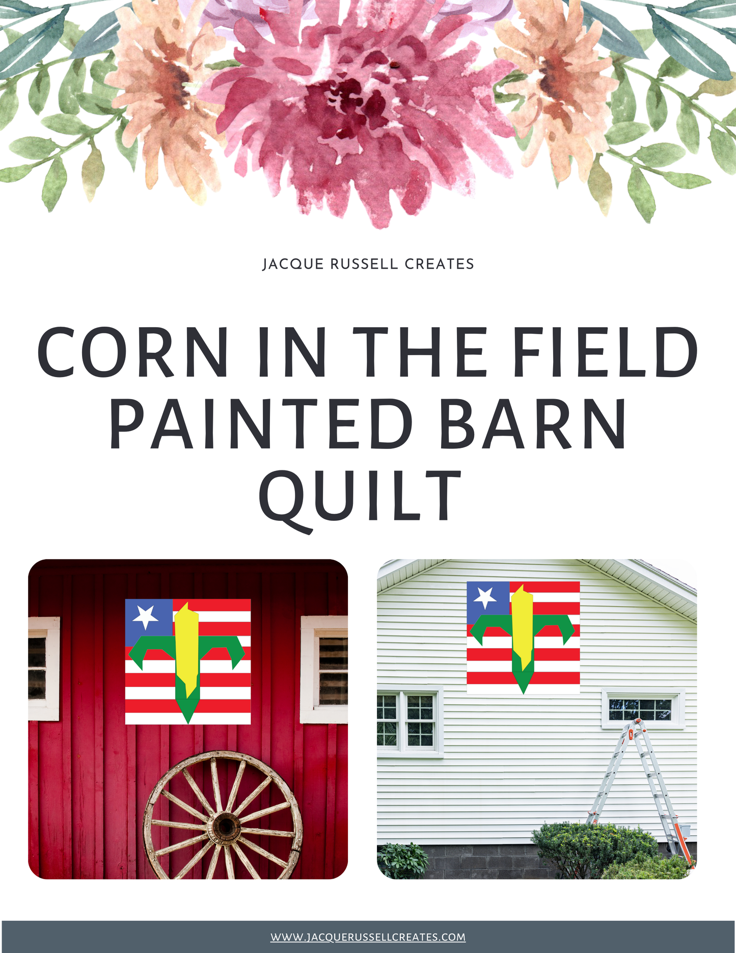 Corn in the Field with Flag Quilt Block Barn Quilt - Digital Download, Patriotic DIY Wall Art Pattern, Farmhouse Decor, Quilting Project, Instant PDF