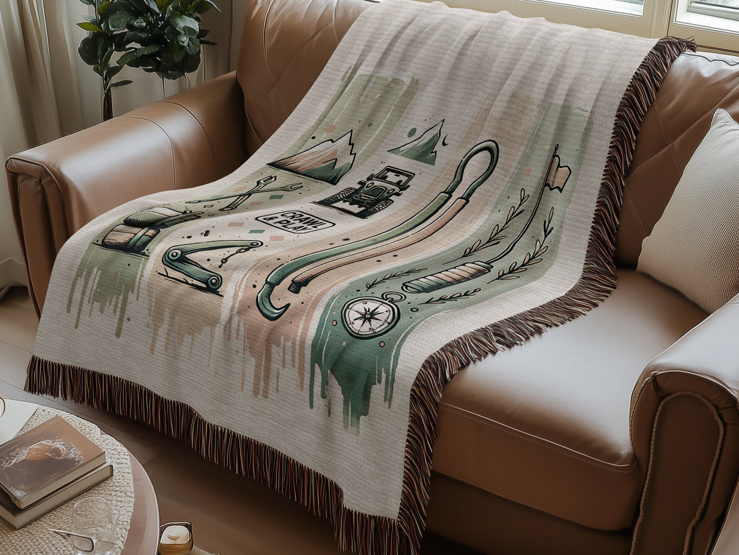 Vintage Golf Course Landscape Woven Throw Blanket, Green Beige Sports Theme Decorative Tapestry for Couch or Bed, Gift for Golf Lovers
