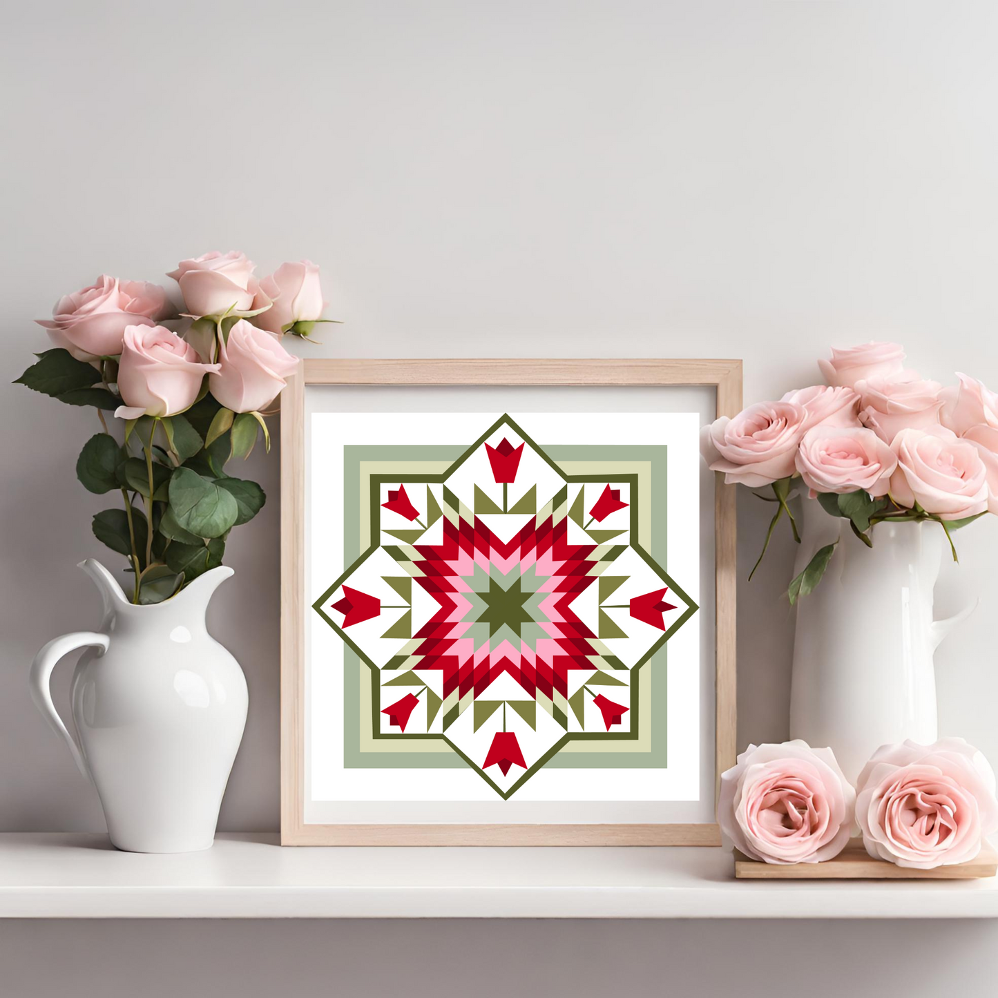 Lone Star Tulip Barn Quilt Pattern | Digital Download | DIY Farmhouse Quilt Block | Rustic Floral Decor | Instant Download